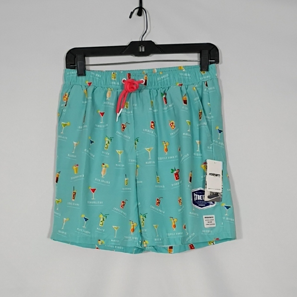 NWT Mosmann Australia Teal Cocktail Print Swim Shorts Wear Under Mens Size Small